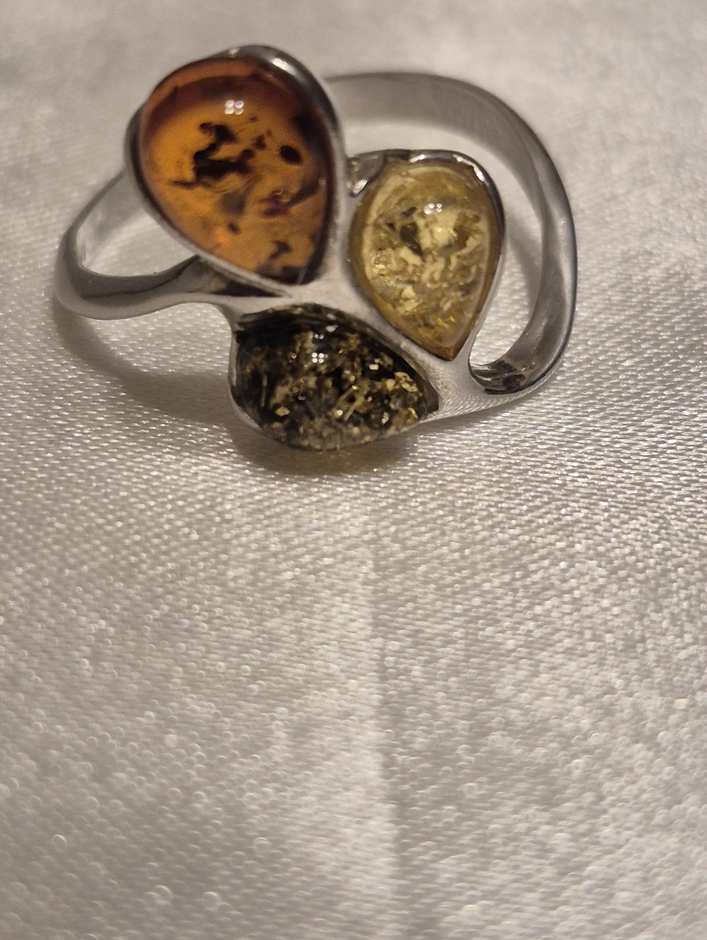 Sterling Silver Tri Amber Over Under Ring